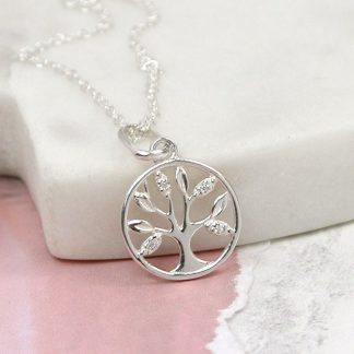Sterling Silver Tree of Life Necklace with Crystal Detailing