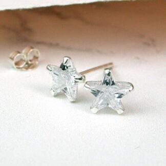 Sterling Silver Crystal Star Stud Earrings