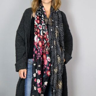 Floral Firework Print Scarf Black and Gold