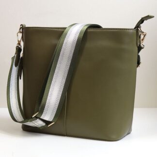 Olive Vegan Leather Bag with Striped Strap