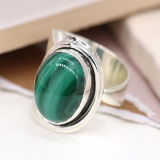 Sterling Silver Adjustable Chunky Malachite Ring