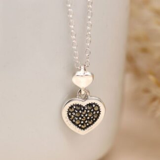 Sterling Silver Double Heart Necklace with Marcasite