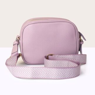 Camera Bag Lilac Vegan Leather with Chevron Strap