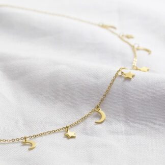 Gold Star and Moon Charm Necklace