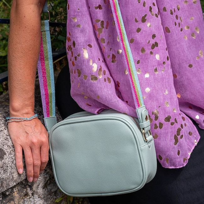 Camera Bag Mint Vegan Leather with Striped Strap - Image 2