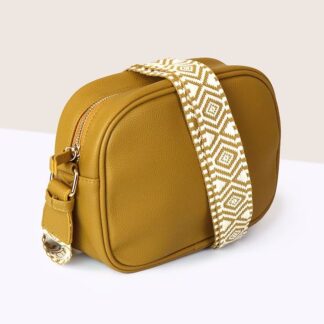 Camera Bag Ochre Vegan Leather with Diamond Strap