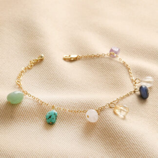Semi-Precious Healing Stones Charm Bracelet in Gold