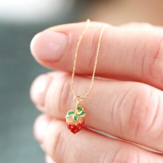 A Super Sweet Strawberry Charm Necklace in Gold