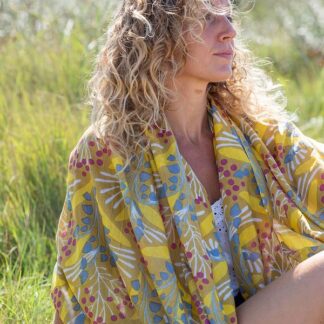 Organic Cotton Mustard mix Wild Flower Print Scarf