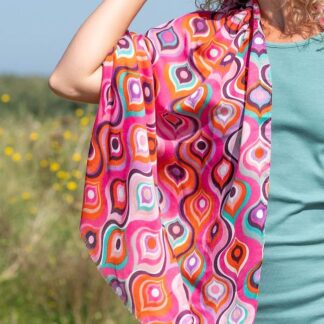 Pink and Orange mix Retro Wave Print Scarf